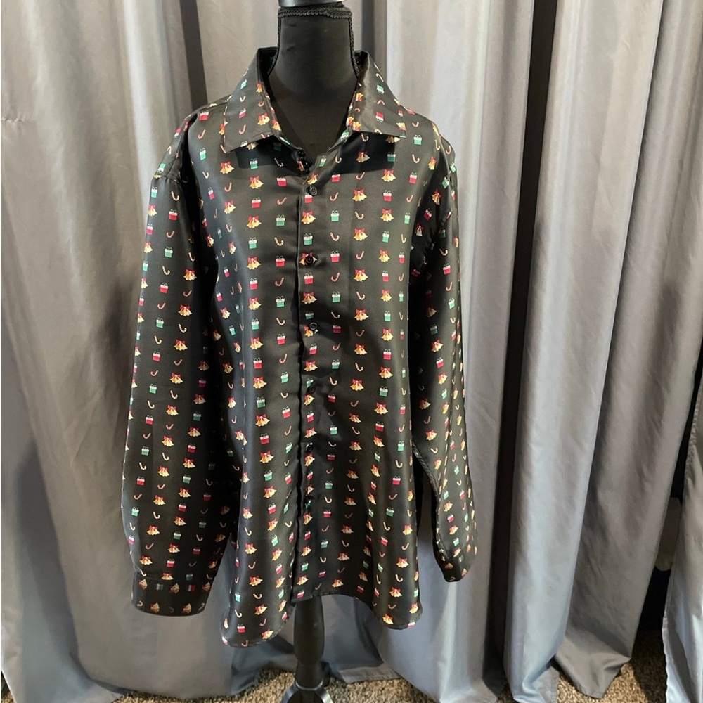 hi-tie shiny Christmas button-down long sleeve shirt XXL
